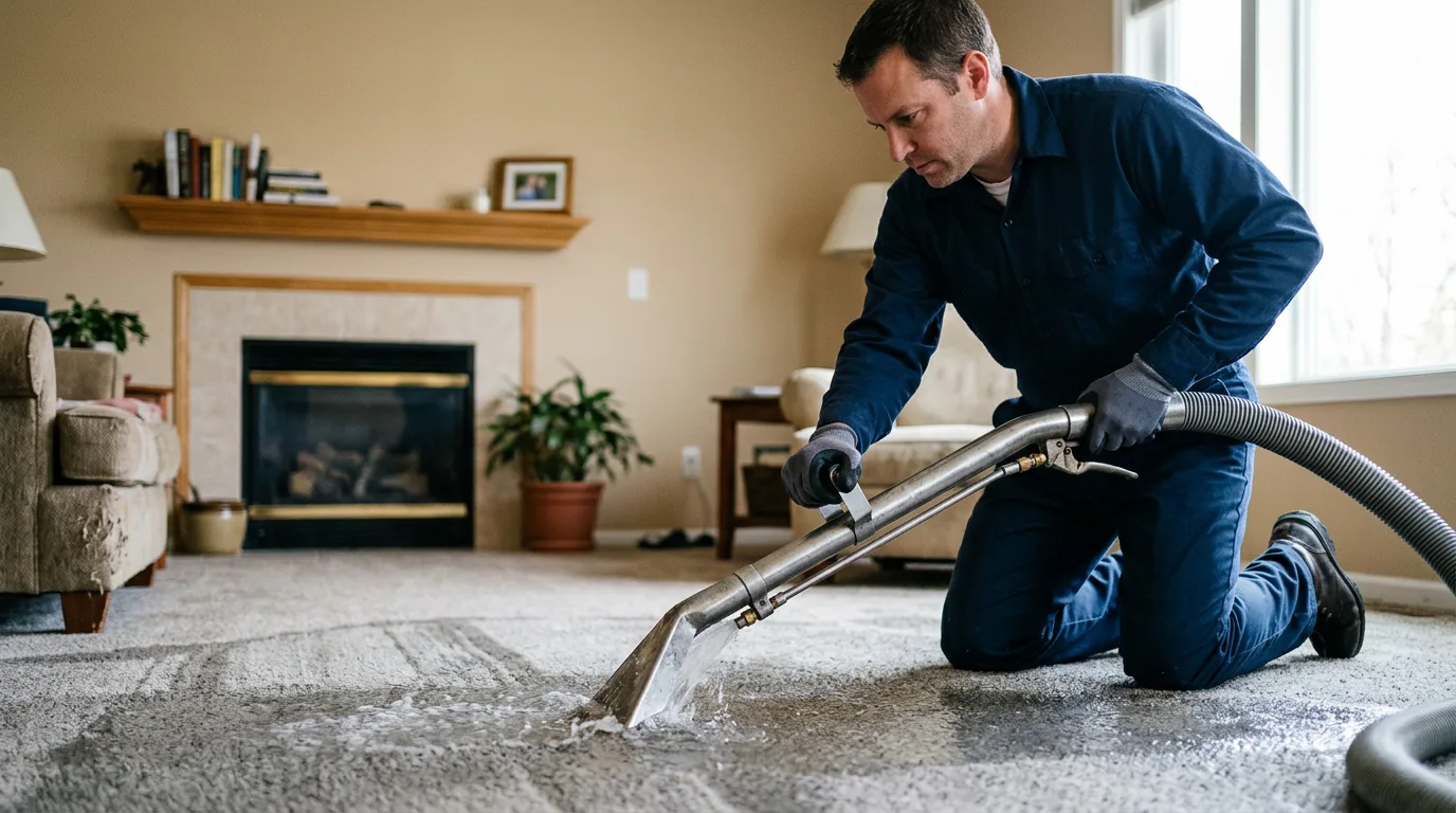 Water damage restoration technician working near Bensenville, IL